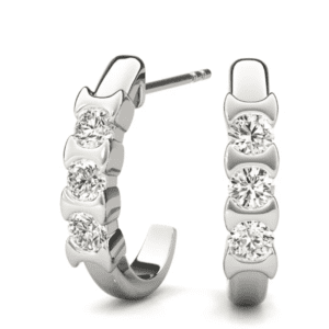 Three-Solitaire J-Hoop Earrings